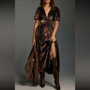 Anthropologie -The Katerina Button-Front Dress: Velvet Edition